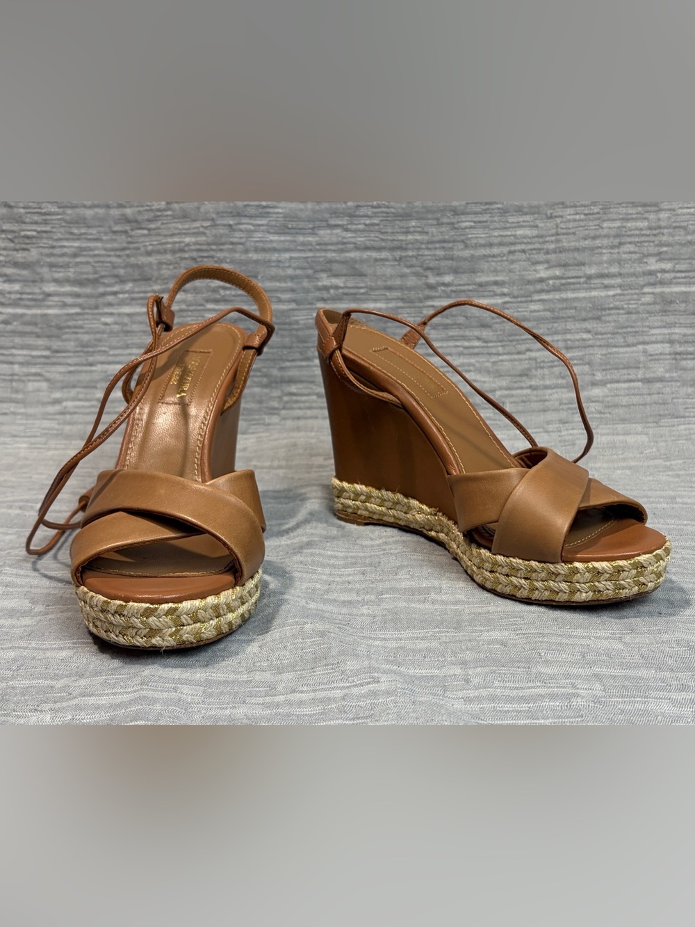AQUAZZURA Leather Paraty Espadrille Wedges in Whiskey